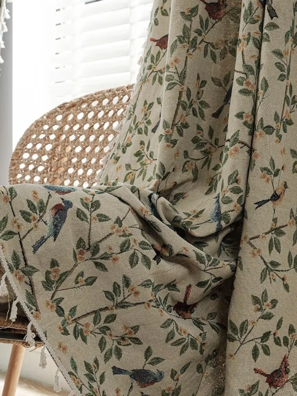 Bird Floral Boho Curtains - Set Of 2 Panels